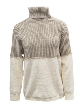 Charlie Paige turtleneck sweater women's small cream beige colorblock fringe